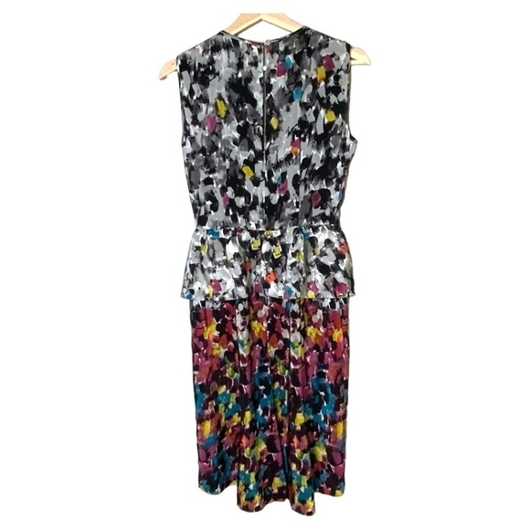 BCBGMAXAZRIA 100% Silk ‘Amalia’ Sleeveless Watercolour Print Peplum Dress Sz 0 - Picture 4 of 14